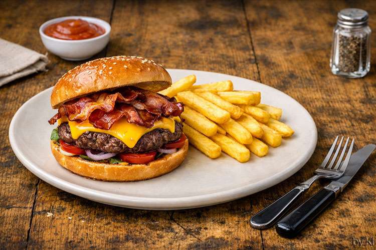 Erlebe unsere hausgemachten Hamburger aus 100 Prozent Rindfleisch, die mit jedem Bissen ihre saftige Perfektion und ihren unwiderstehlichen Geschmack entfalten.